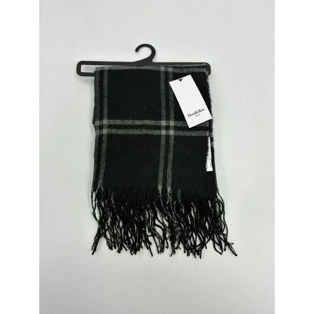 Goodfellow & Co Mens Black Gray Plaid One Size Acrylic Scarf